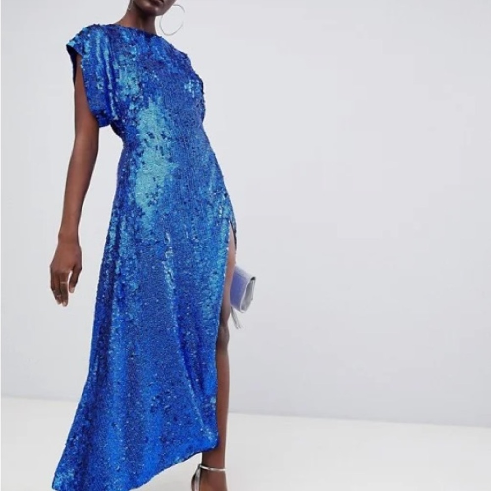 ASOS Edition Slit Side Midi Dress in Sequin Cobalt - Backless Dress